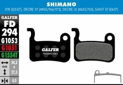 GALFER Patin De Frein Standard - Shimano Deore XT BR-M965/966/975, Deore LX BR-M655/765/775, Saint XT (04-07),
