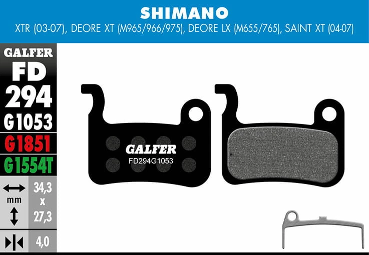 GALFER Patin De Frein Standard - Shimano Deore XT BR-M965/966/975, Deore LX BR-M655/765/775, Saint XT (04-07), 3 GALFER Patin De Frein Standard - Shimano Deore XT BR-M965/966/975, Deore LX BR-M655/765/775, Saint XT (04-07),